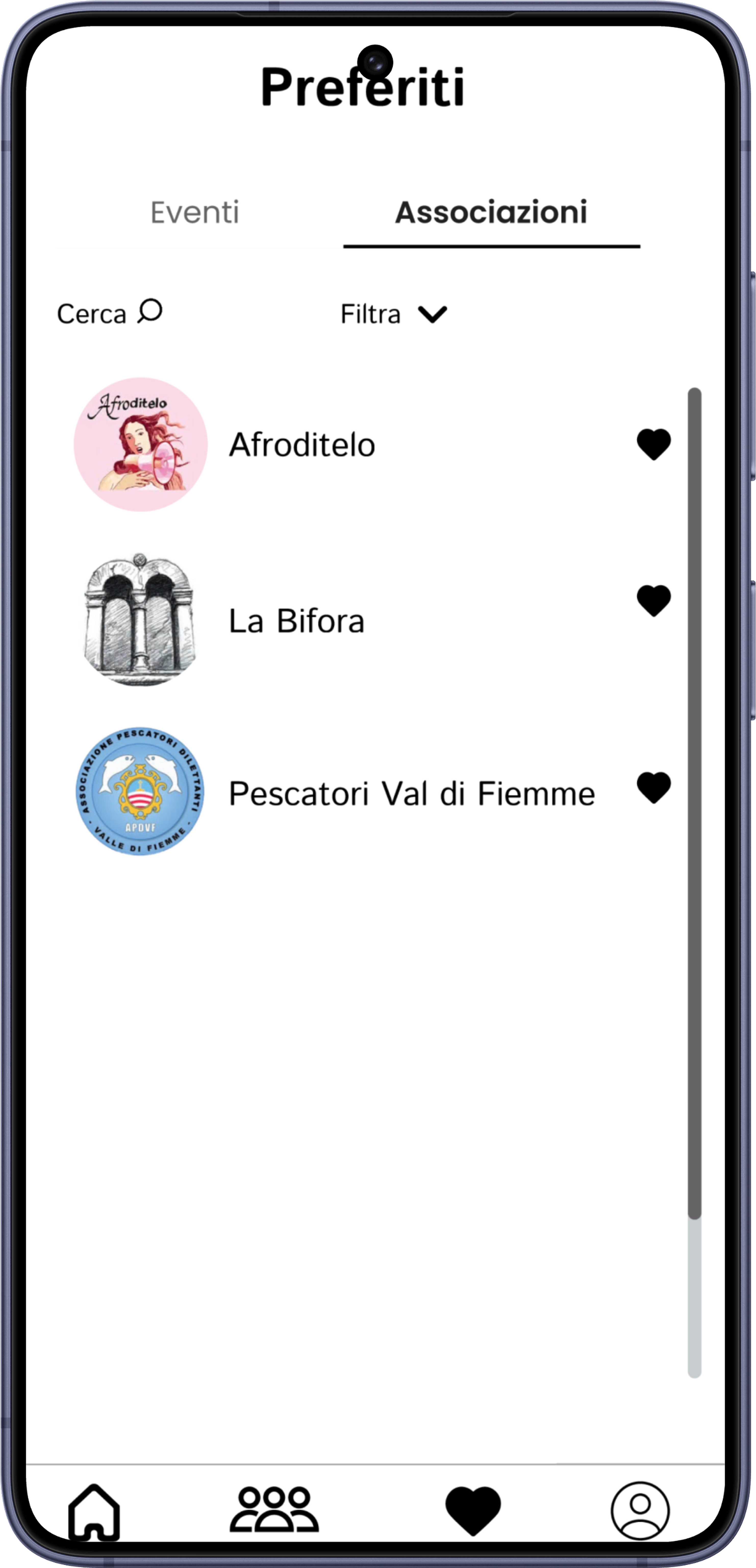 InValle — Favorite Associations screen