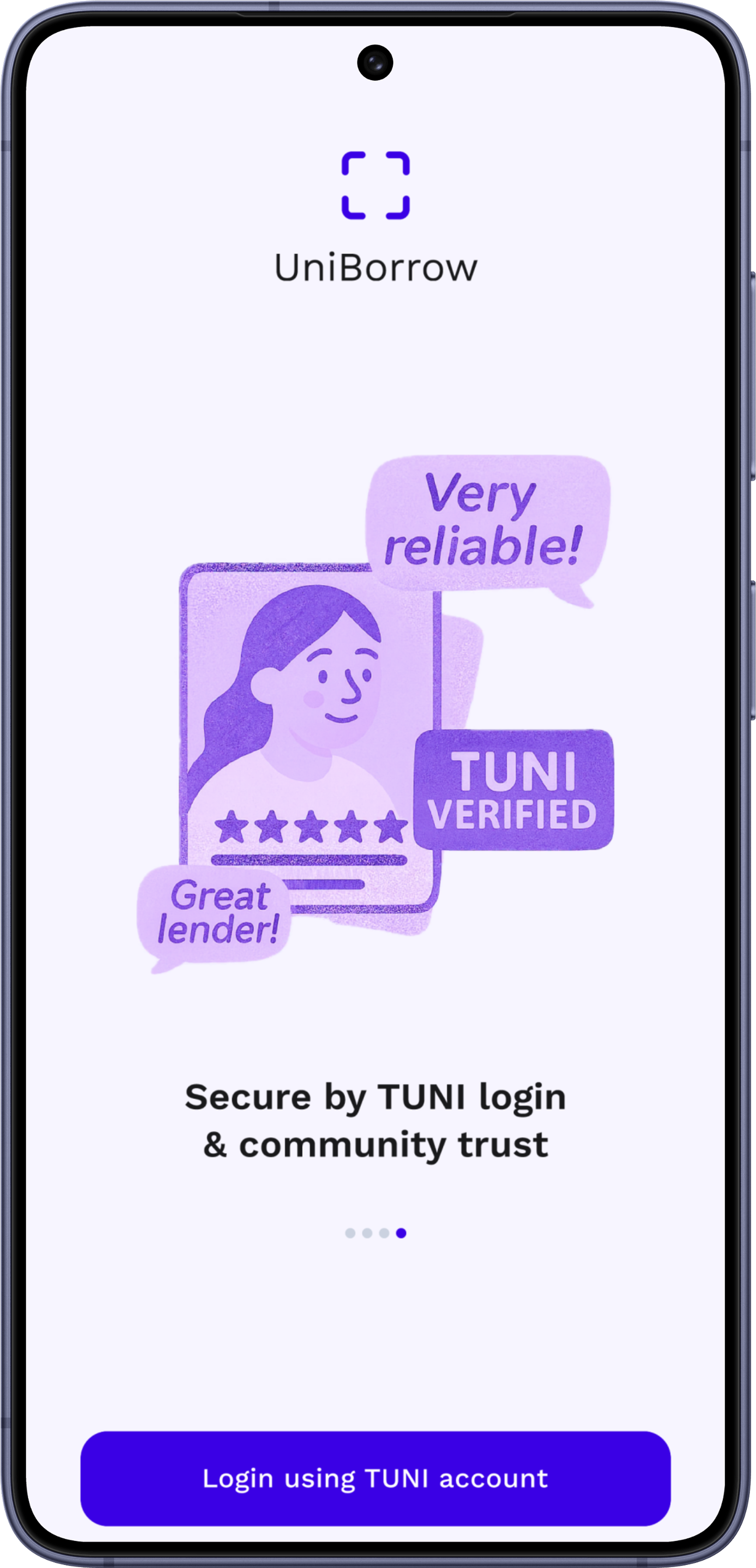 UniBorrow &mdash; Onboarding & Login screen