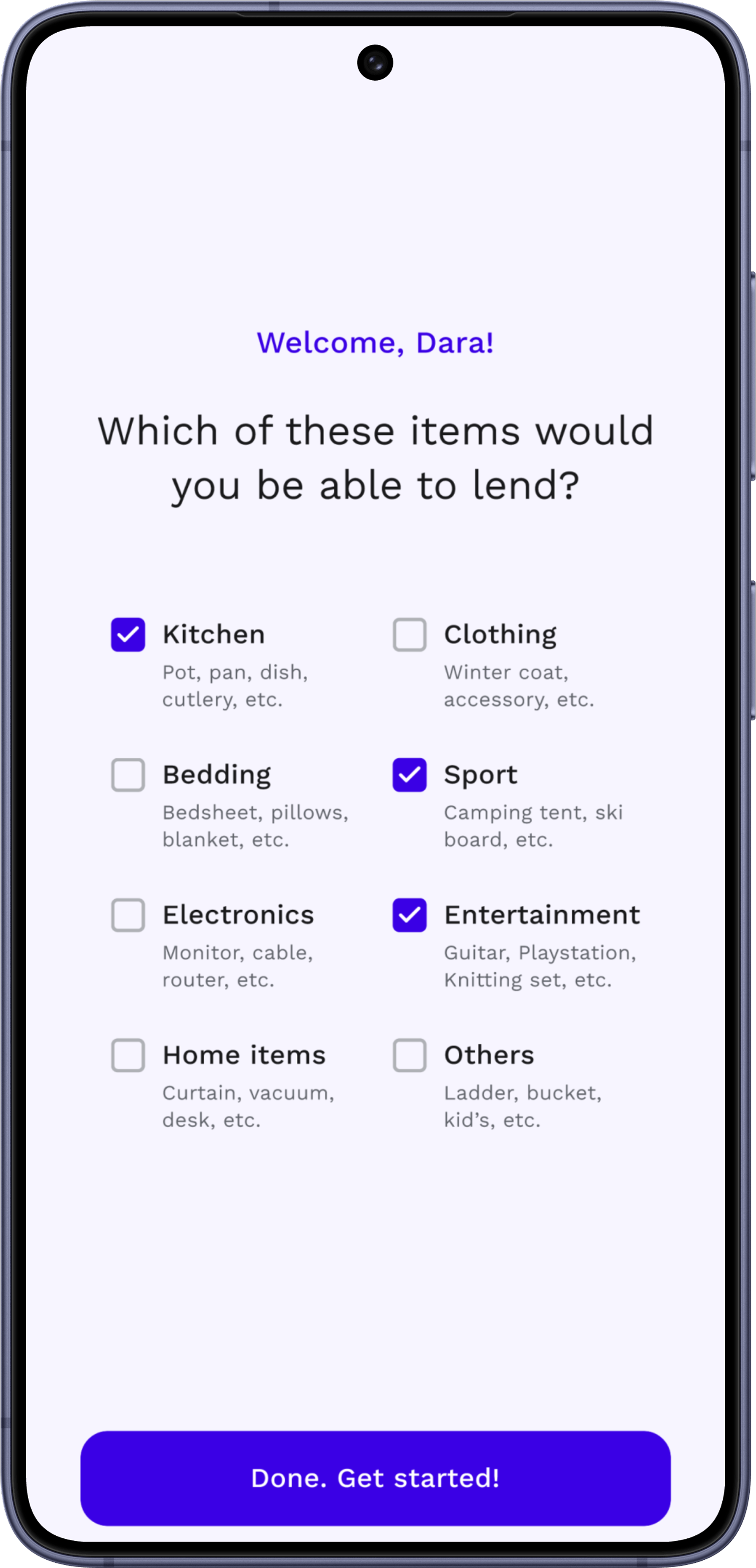 UniBorrow &mdash; Lendable Items screen