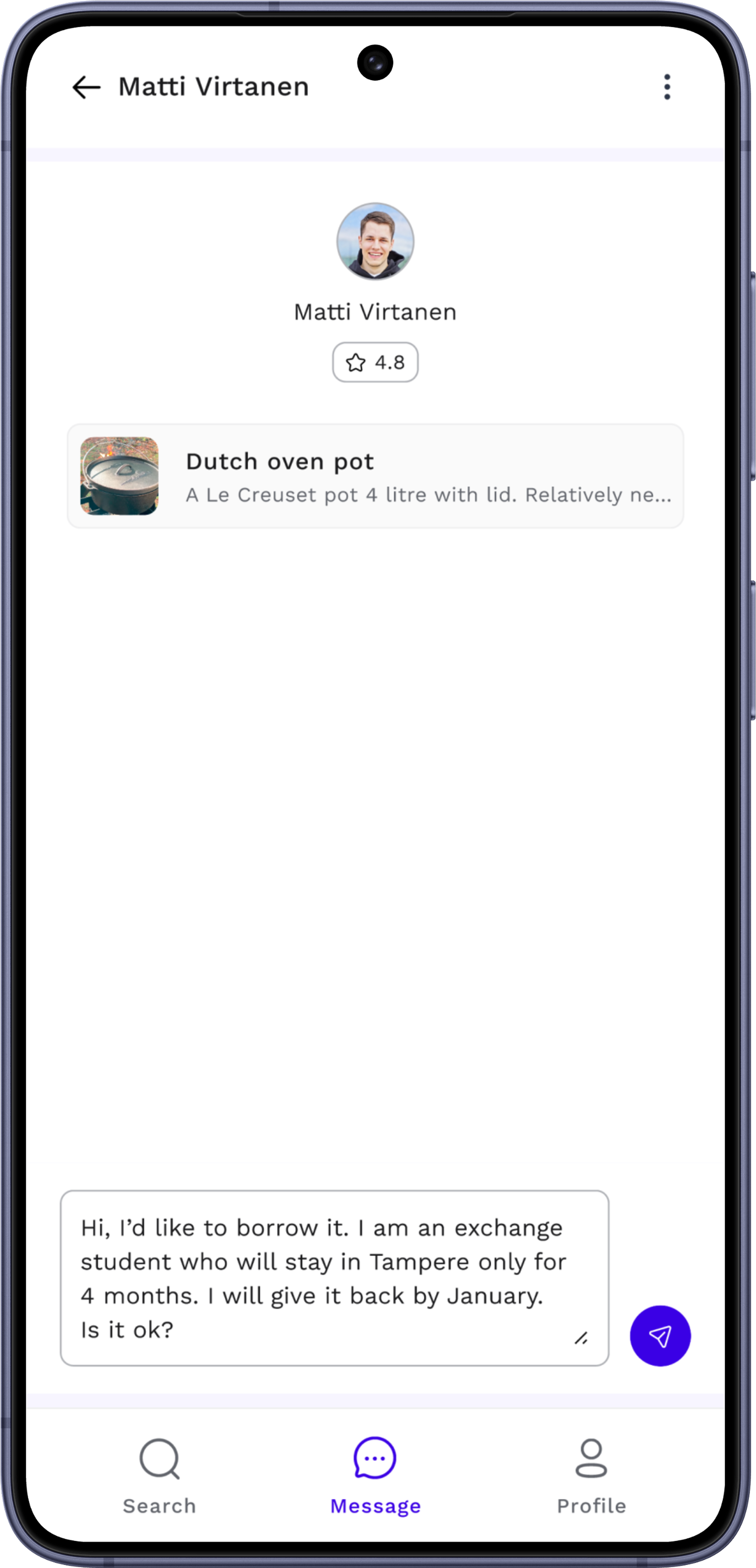 UniBorrow &mdash; New Message screen