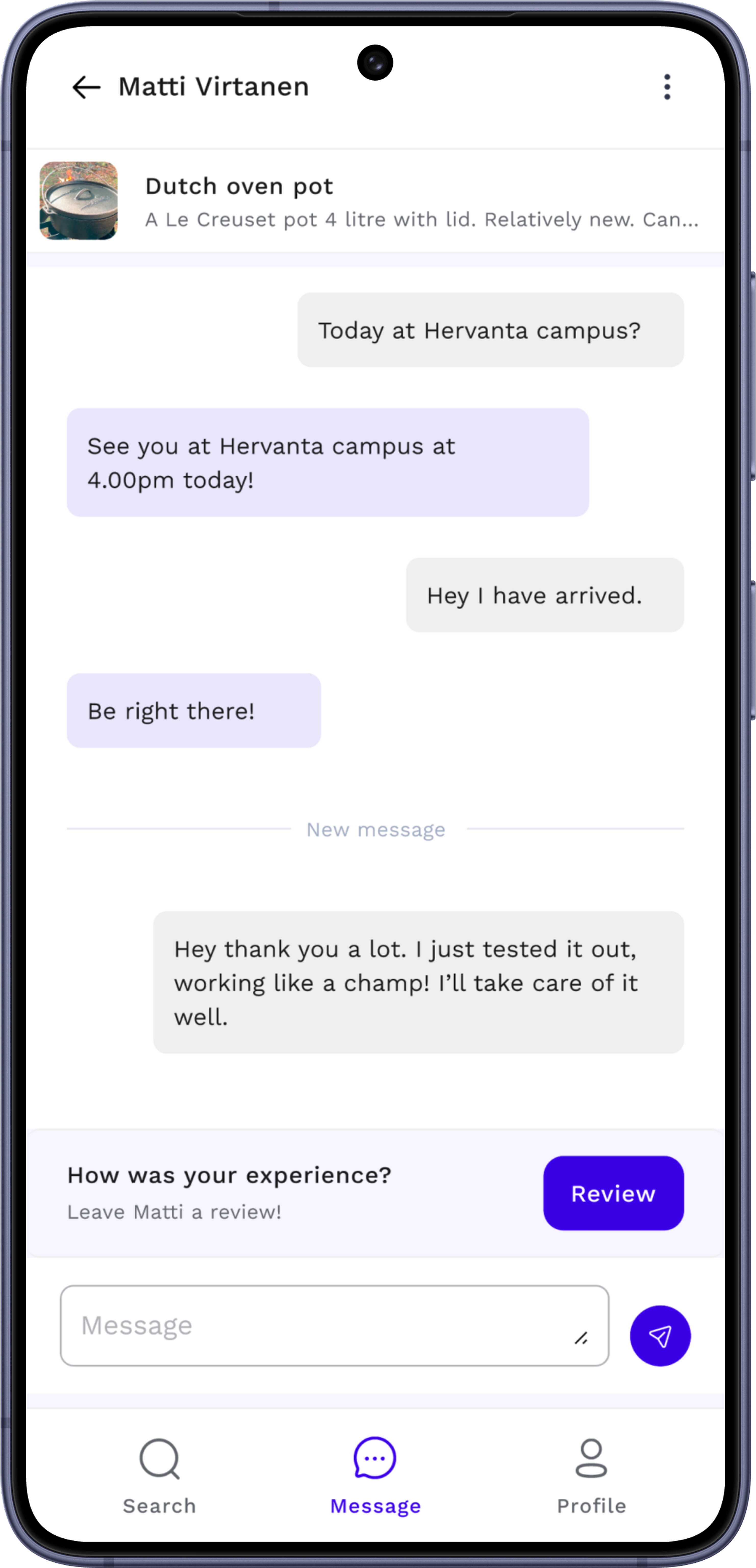 UniBorrow &mdash; Handover Chat screen
