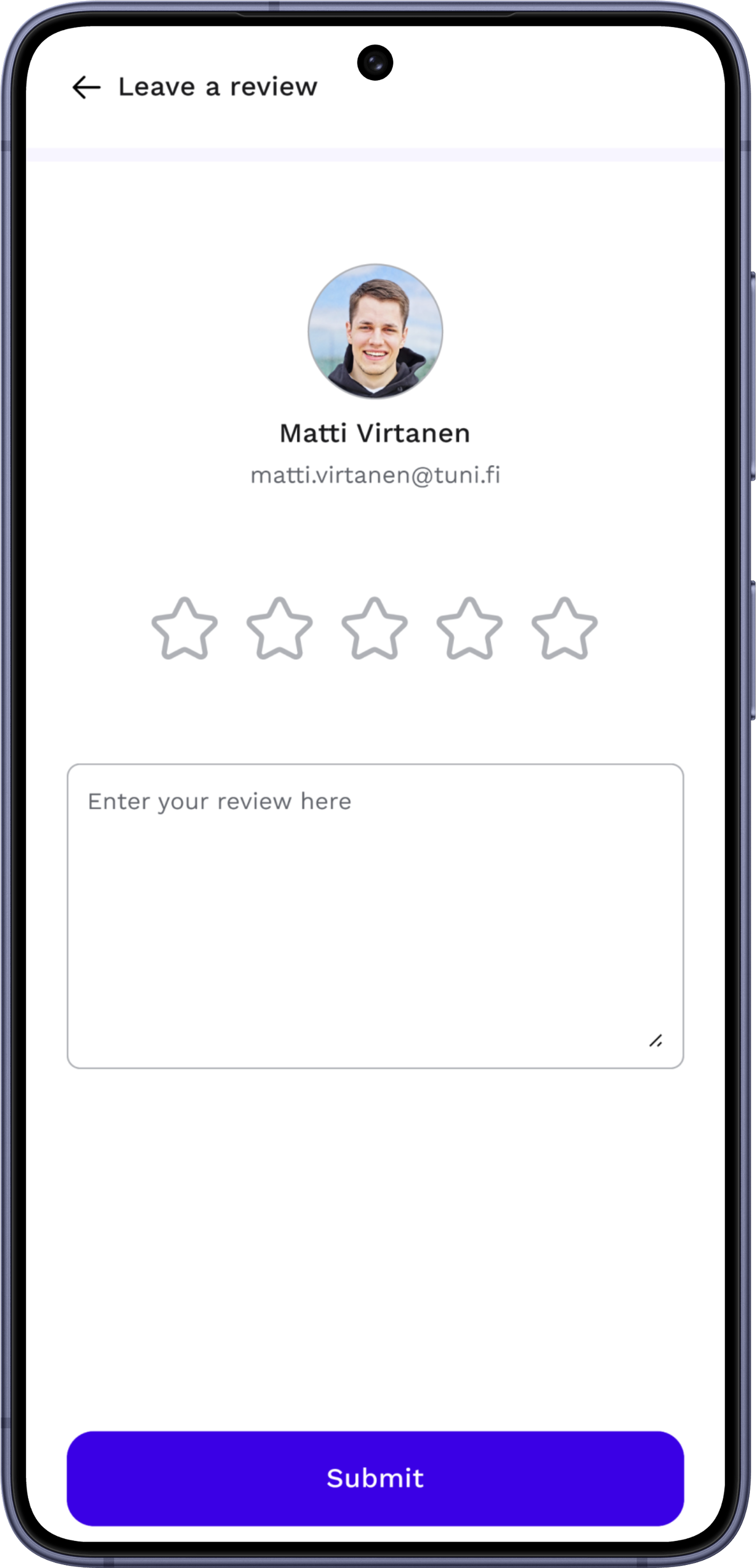 UniBorrow &mdash; Leave a Review screen